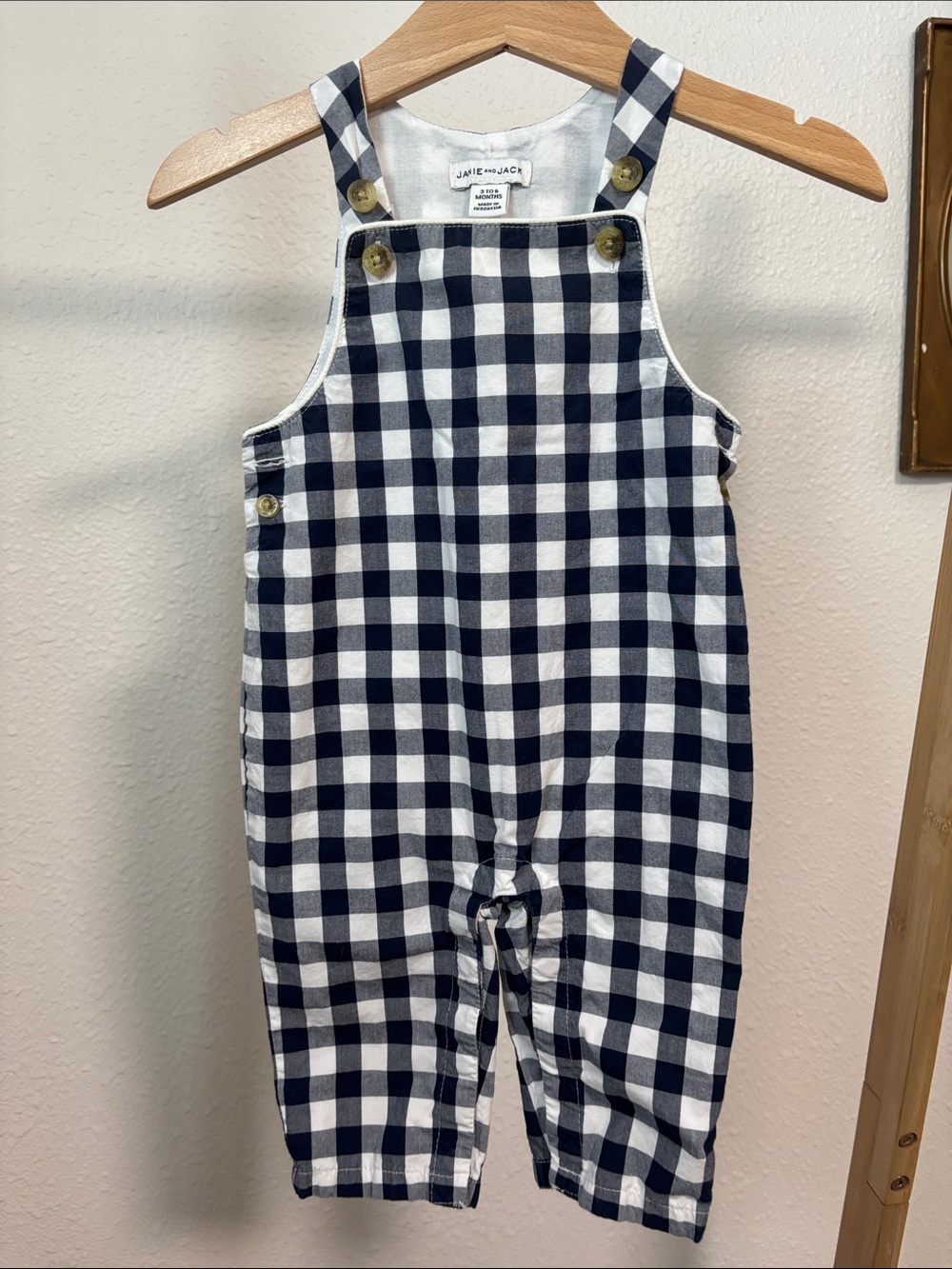 Janie and Jack Navy & White Gingham Overalls